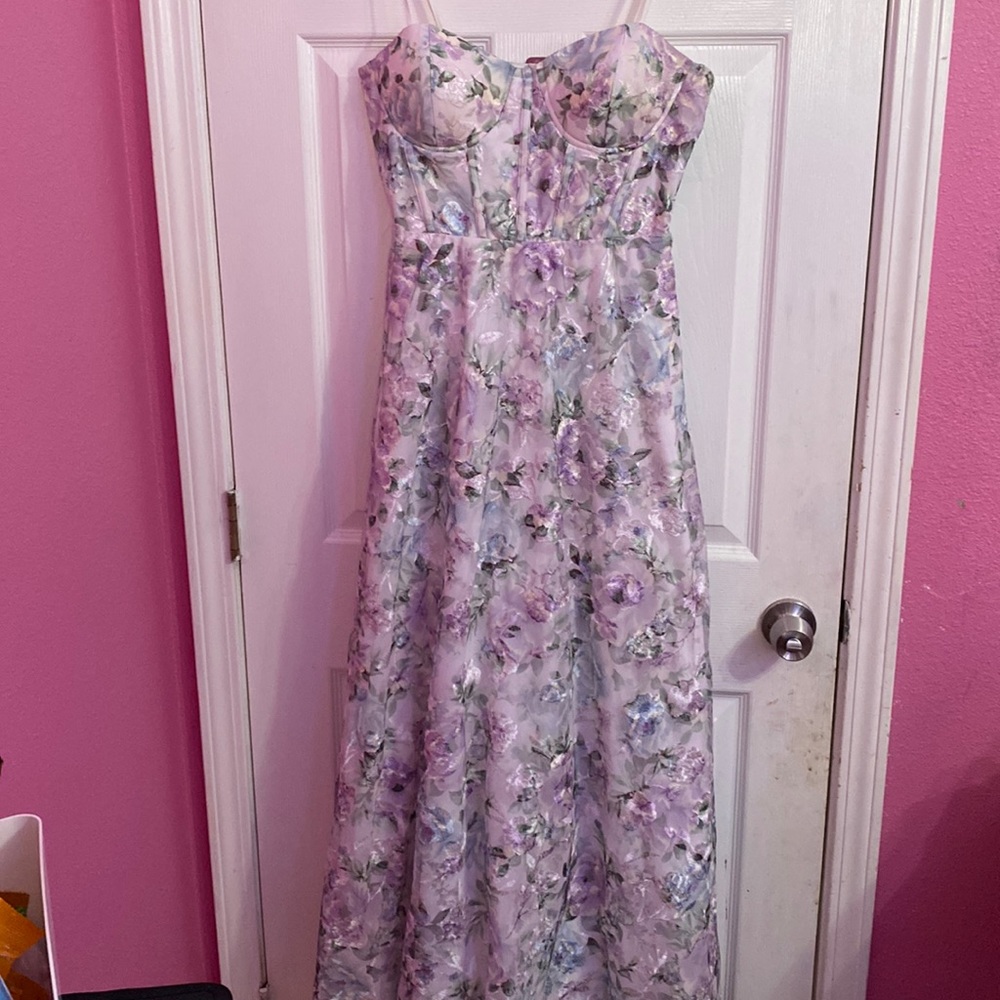 Trixxi Purple Floral Prom Dress